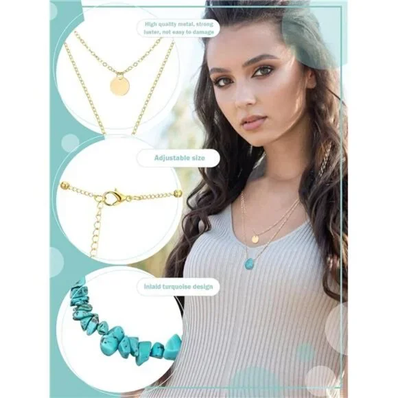 6 Pcs Boho Necklaces for Women Gold and Turquoise Necklace Suede Choker Western - Picture 4 of 6